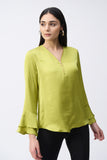 Joseph Ribkoff Women's Satin Boxy Top With Ruffled Sleeve