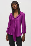 Joseph Ribkoff Women's Satin Top with Bow Tie Neckline