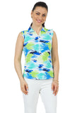 Ibkul Women's Matilda Print Ruffle Sleeveless Polo