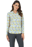 Ibkul Women's Terra Print Adjustable Long Sleeve Zip Polo