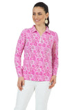 Ibkul Women's Terra Print Adjustable Long Sleeve Zip Polo